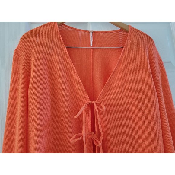 Free People Orange Coquette front tie Cardigan size Medium New bows - Picture 3 of 7